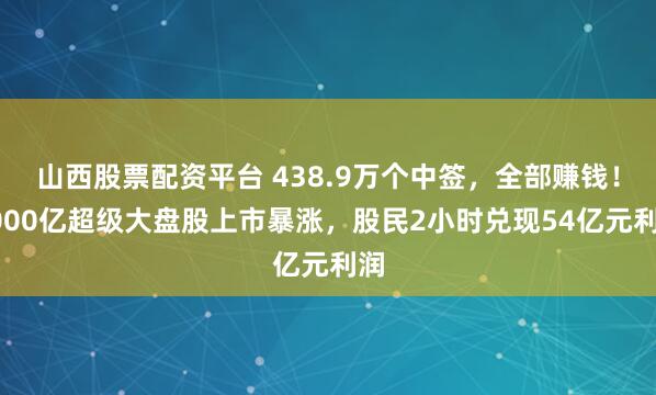 山西股票配资平台 438.9万个中签，全部赚钱！3000亿超级大盘股上市暴涨，股民2小时兑现54亿元利润